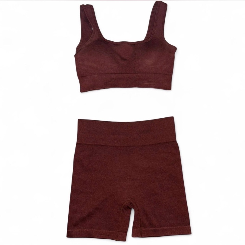 Brown Ribbed Workout Set
